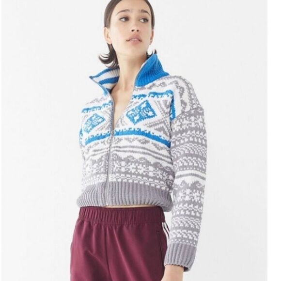 Urban Outfitters Scout Shrunken Snowflake Zip Front Sweater Women’s XS - Picture 1 of 7